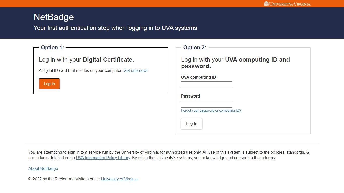 University of Virginia - NetBadge Message